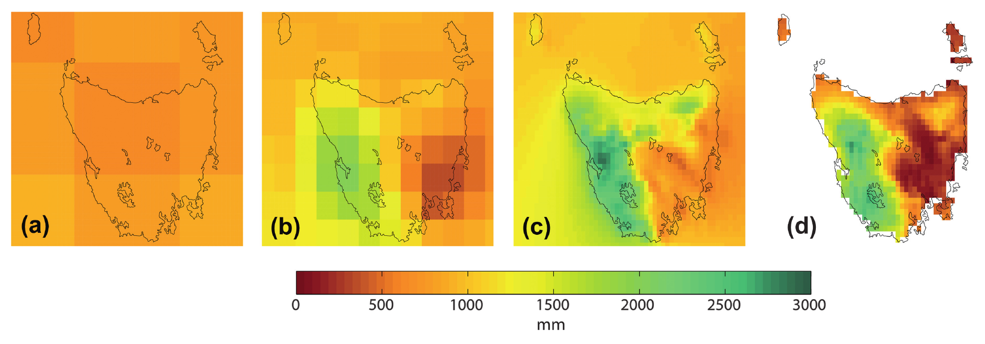 precipitation modelled at different scales